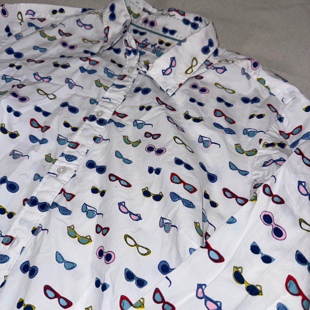 Boden Womens Classic Shirt White Cotton Sunglasses Novelty Print WA784